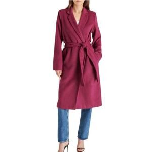 Steve Madden Womens Belted Long Coat Size XS Purple Textured Winter Chic Cozy
